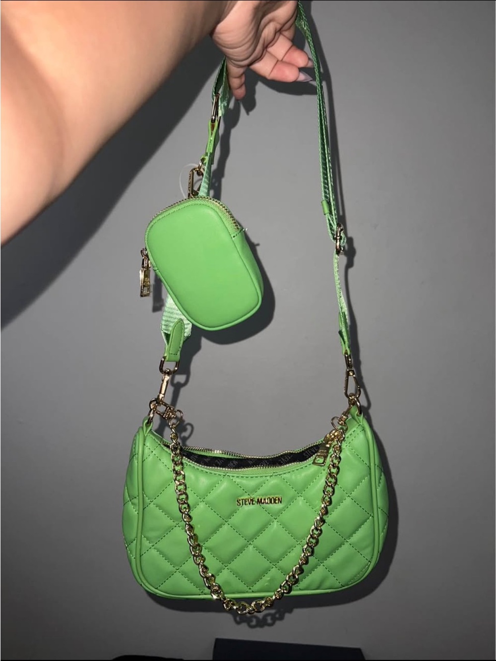 Steve Madden Lime Green Quilted Crossbody with Gold Chain